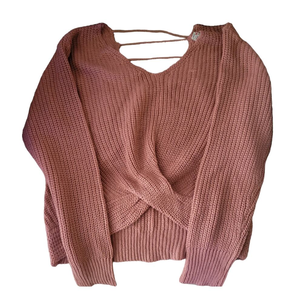 Vintage Top Sweater Women Size L Poof Apparel  Faux Wrap Super Stylish V Back